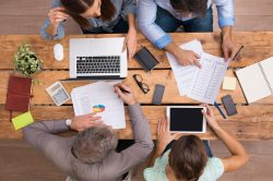 Overhead shot of people working collaboratively