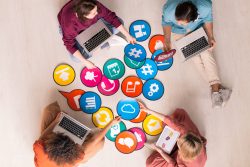 a table filled with marketing tools